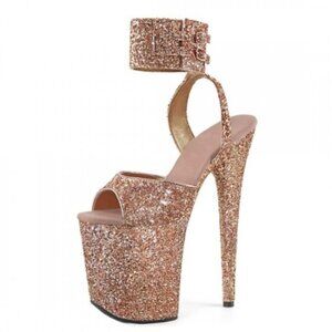 Pleaser Rose Gold Glitter Platforms Size 9